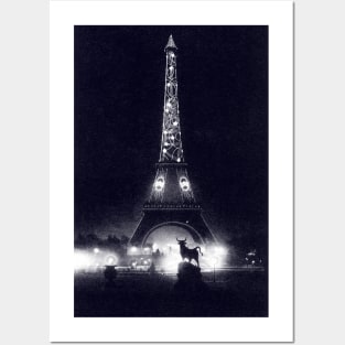 1930 Eiffel Tower at Night Paris Posters and Art